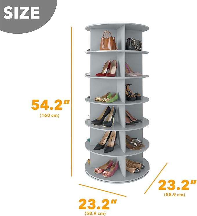 SpaceAid 6 Tier Rotating Shoe Rack Tower, Spinning Shoe Display Lazy Susan, Revolving 360 Shoe Rack Storage Round Carousel, V