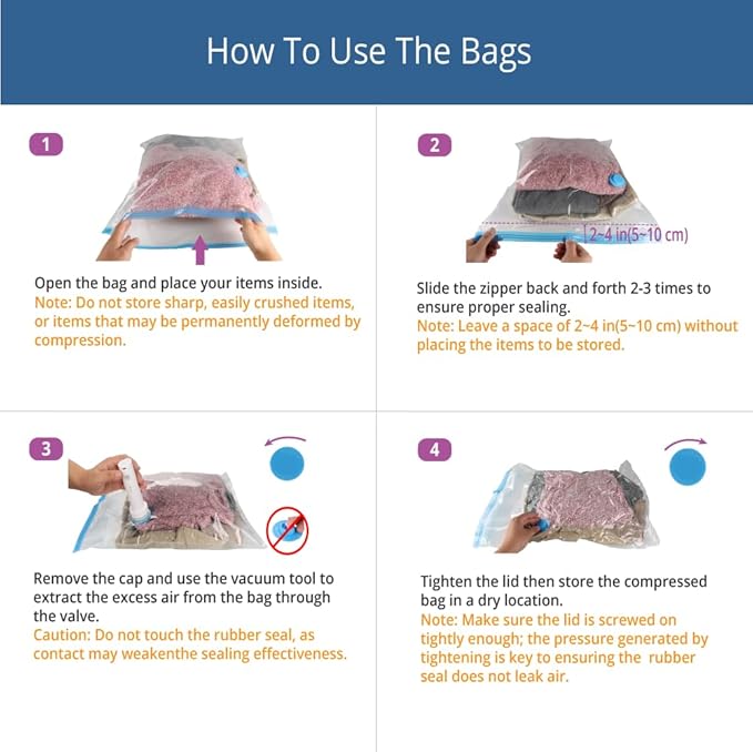 12 Pack Travel Space Saver Vacuum Storage Bags, Vacuum Seal Compression Bags for Clothes, Packing, Luggage, Blankets, Comfort