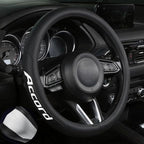 Leather Steering Wheel Cover with a Rubber Inner Ring fit for 14-15 Inch Breathable Lightweight Easy to Install Compatible wi