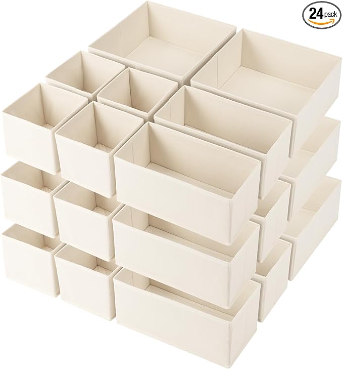 Criusia Drawer Organizer Clothes, 24 Pack Underwear Drawer Organizers, Foldable Closet Organizers and Storage Dresser Drawer 