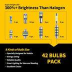 42-Pack White 12V DE3175 6418 6411 T10 2825 BA9S 64111 T5 74 6612F 6615F 31mm 36mm 41mm LED bulb Kit for Car Truck Interior Map Dome Vanity Mirror Trunk Door Courtesy License Plate Light