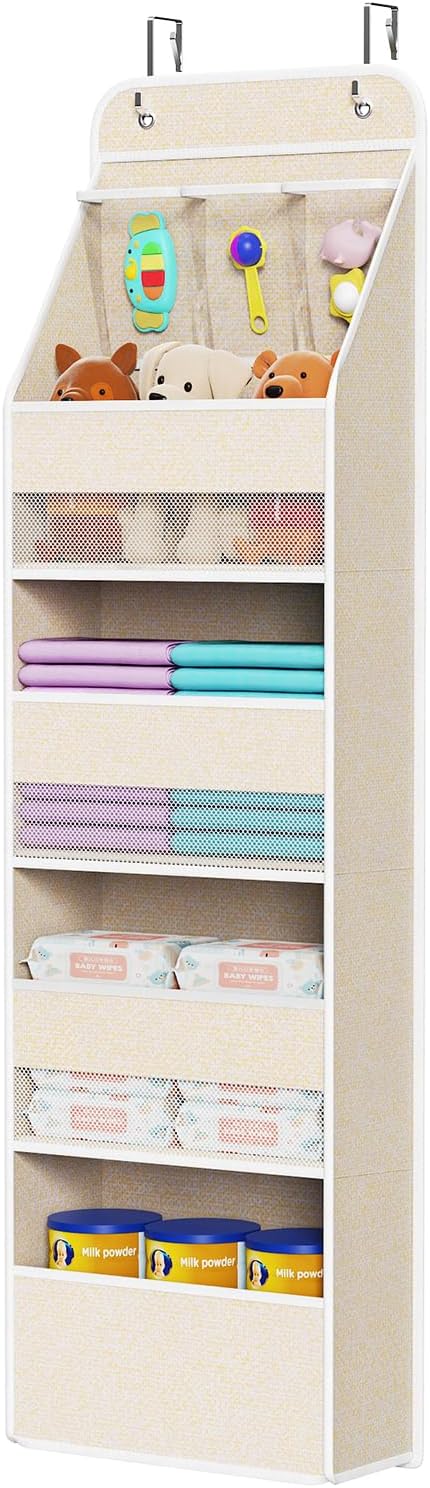 Univivi 5-Shelf Over Door Hanging Organizer Fabric Door Storage with 4 Large Pockets and 3 Small PVC Pockets Wall Mount Hangi