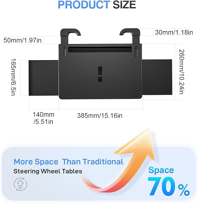 2 in 1 Car Steering Wheel Tray, Car Table Tray with Phone Holder, Steering Wheel Desk Food Table for Car Laptop Mount Steering Wheel for Large SUVs, Trucks & Vans