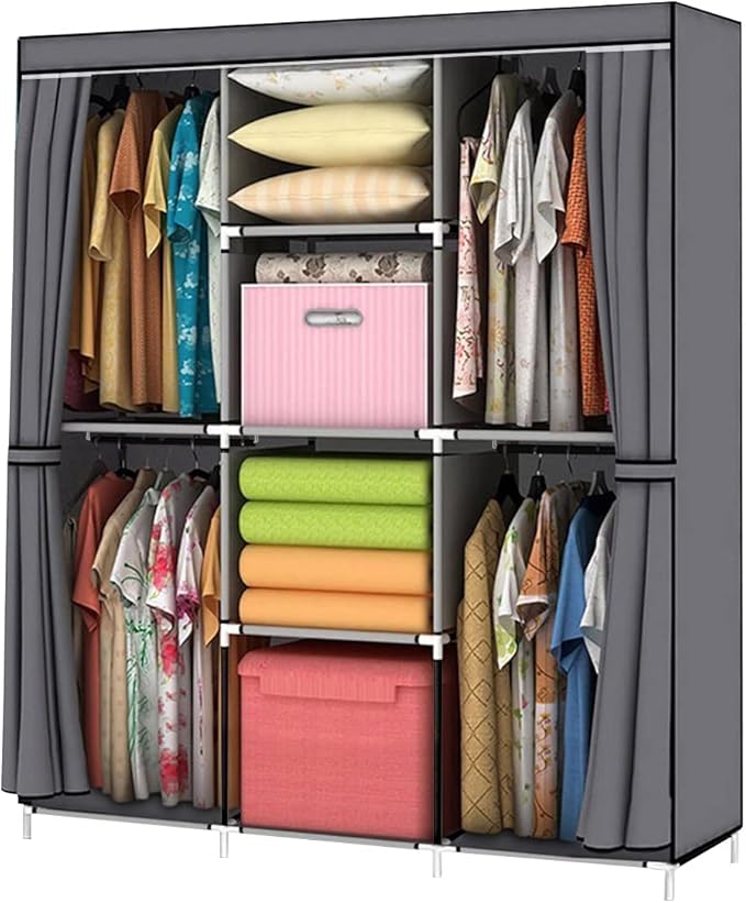 YOUUD Portable Closet 50 Inch Wardrobe for Hanging Clothes with Non-Woven Fabric Cover, 4 Hang Rods and 4 Storage Organizer S