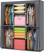 YOUUD Portable Closet 50 Inch Wardrobe for Hanging Clothes with Non-Woven Fabric Cover, 4 Hang Rods and 4 Storage Organizer S