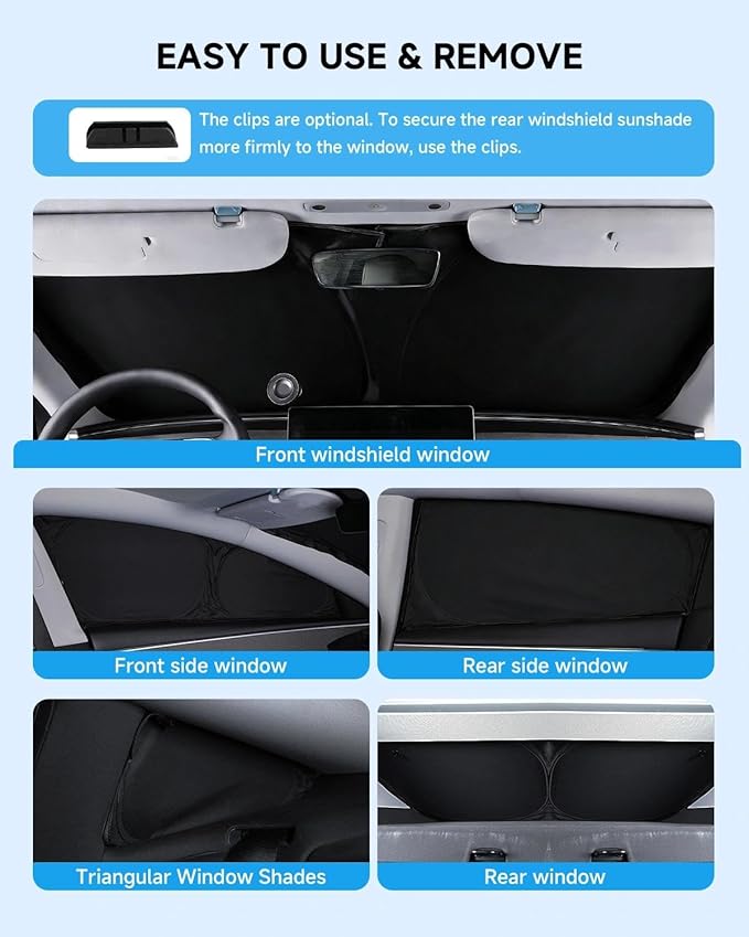 8pcs Windshield Sun Shades for Ford MustangMachE 2021-now，Accessories, Reflective Thicken Full Car Window Covers Sunshade for Windshield Side Rear, UV Block and Blackout Privacy for Camping