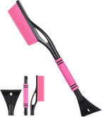 Lasnten 24'' Snow Brush and Ice Scraper for Car Windshield, 2 in 1 Detachable Snow Scraper with Soft Grip Handle and Additional Handhold, Multi-functional Removal Tool for Car, Truck, SUV, Pink