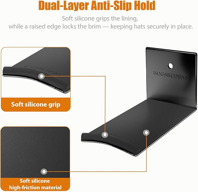 Metal Cowboy Hat Rack for Wall – Extended Curved Silicone Grip Holder, Fits All Hat Sizes, Protects Large Brim Hats, Universa