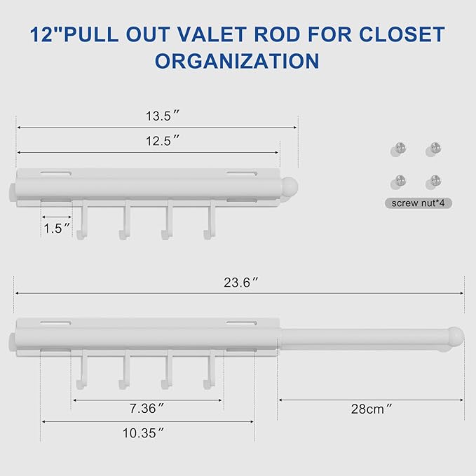 12 inch valet rod,extendable and pull-out wardrobe pole for hanging clothes pull out,closet extender hanging rod,wardrobe ext
