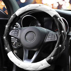 YOGURTCK Cute Diamond Soft Leather Anti-Slip Steering Wheel Cover with Bling Bling Crystal Rhinestones, Universal 15 Inch for
