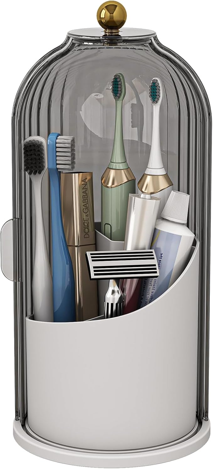 Dustproof Toothbrush Holders with Cover, Rotating Electric Toothbrush and Toothpaste Holder for Bathroom Countertop, 3 Slots 