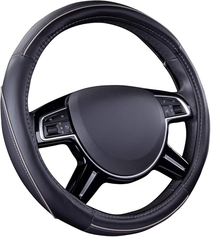 Car Pass Color Piping Microfiber Leather Universal Fit Steering Wheel Cover,Perfectly fit for 14.5-15 inches Suvs,Vans,Trucks