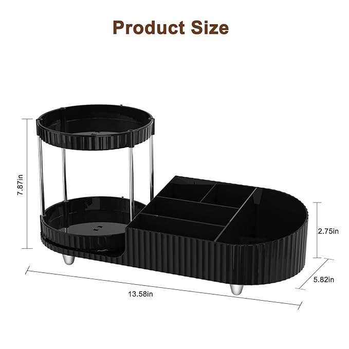 Makeup Organizer Countertop for Vanity with 360 Rotating Perfume Trays, 7-Compartment Skincare Organizers and Make Up Desk St