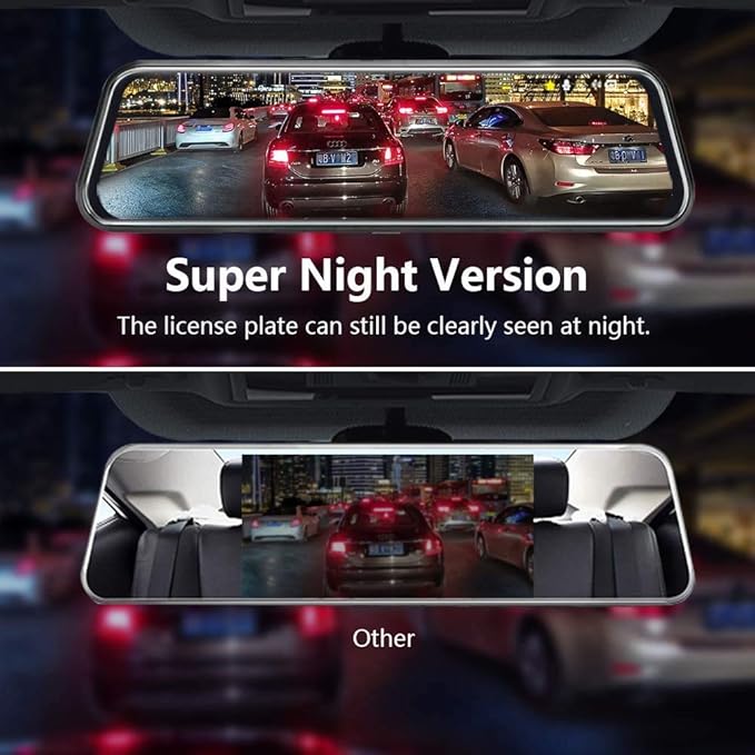 10'' Mirror Dash Cam Night Vision 1080P FHD Full Touch Screen Front and Rear View Backup Camera for Cars Loop Recording Strea