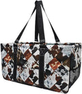 NGIL Extra Large Utility Tote Reusable Grocery Bag Oversized Collapsible for Groceries, Storage, Picnic, Beach (Cow Tile Print-Black)