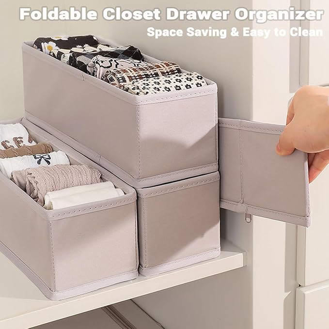 MURRI&MURRDI 6-Pack Foldable Fabric Sock Drawer Organizer, Small Dresser Drawer Organizer for Clothes, Storage Divider Bins f