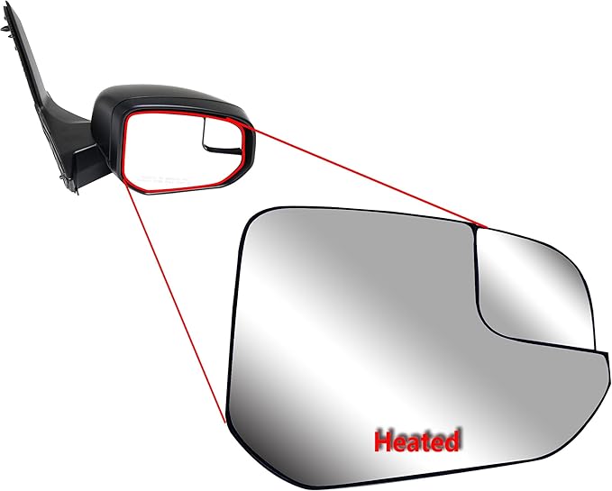 Replacement Passenger Right Side Mirror Glass Heated with Blind Spot Glass and Back Plate for Ford Transit Connect from 2014 to 2023