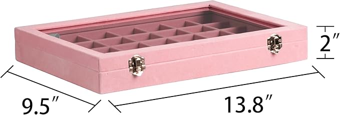 Frebeauty Velvet Jewelry Tray,35 Grid Jewelry Organizer with Clear Lid,Earring Holder Organizer Case with Clasp,Drawer Insert