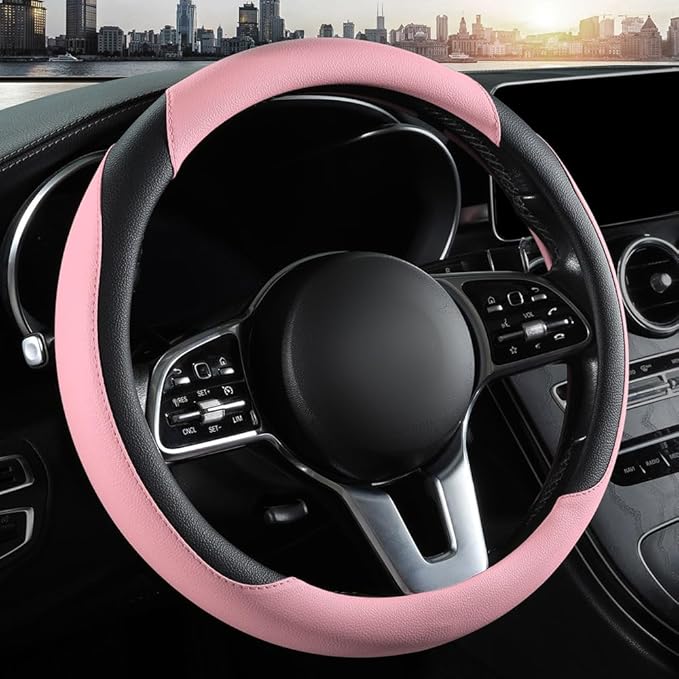 Car Steering Wheel Cover, Microfiber Leather Steering Wheel Cover Universal Fit 14.5-15 inch Anti-Slip Comfortable Breathable