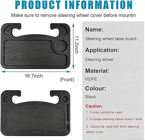 1 Pack Steering Wheel Tray for Dodge Ram 1500/2500/3500 Crew Cab 2013-2018, Portable Car Desk for Laptop Eating Auto Table Food Holder Black