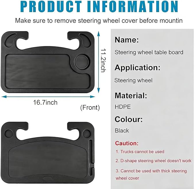 1 Pack Steering Wheel Tray for Honda Accord 2023 2024 2025, Portable Car Desk for Laptop Eating Auto Table Food Holder Black