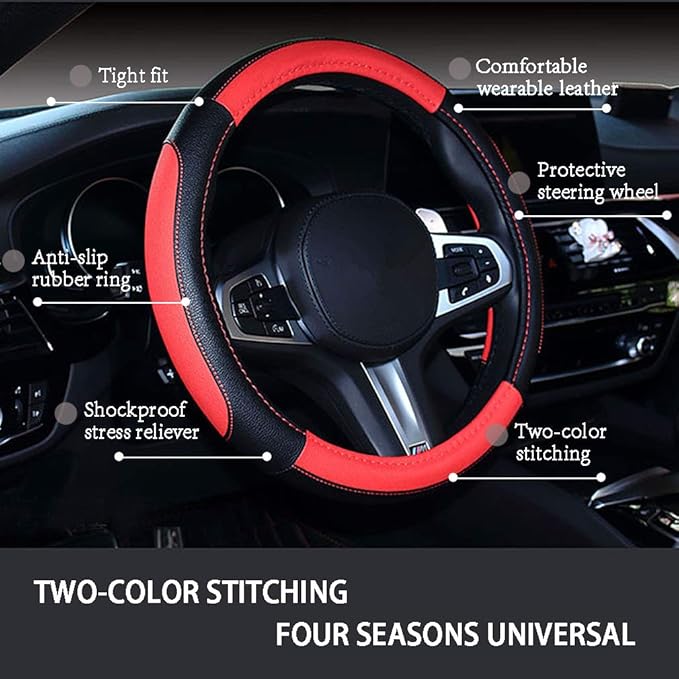 Car Steering Wheel Cover with Durable PU Leather, Universal 15 inch Fit for Car Truck SUV, Breathable Anti Slip Auto Steering Wheel Covers for Men and Women
