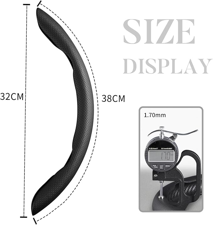 Car Steering Wheel Cover Leather Snap On 3Pcs Set Non-Slip Protector Wrap Steering Wheel Accessories 14.5-15 inch Universal B