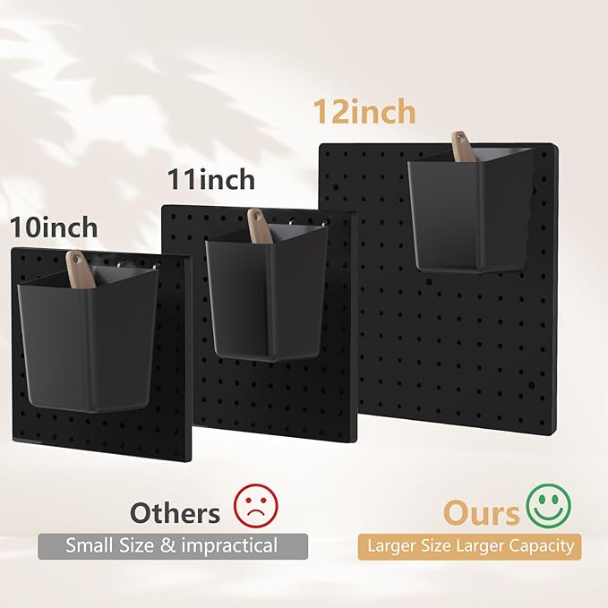FZK Peg Board, 25pcs PegBoard Wall Organizer, 12in*12in, Includes 4 Black Pegboard and Accessories, Plastic PegBoard for Room