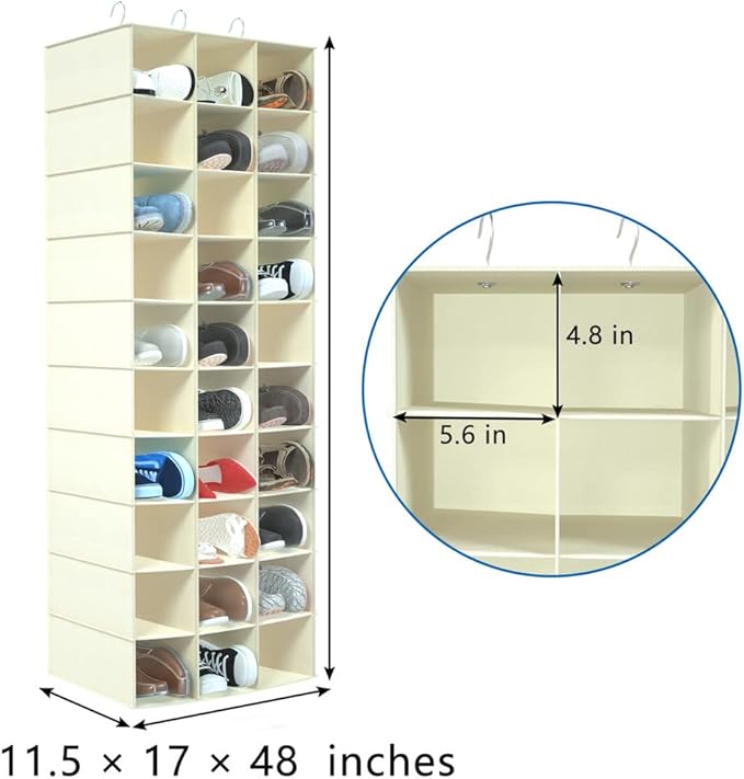 coastal rose Hanging Shoe Organizer for Closet, 30 Sections Hanging Closet Organizers and Storage Shelves Space Saving Shoe R