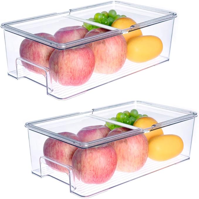 SANNO Vegetable Refrigerator Organizer Food Bins with lids Produce Saver Containers for Refrigerator, Food Fruit Vegetables s