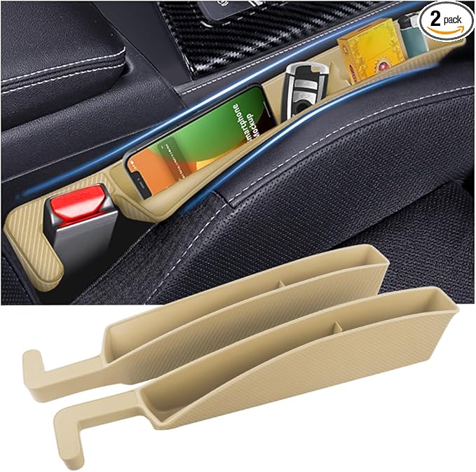 2PCS New Car Seat Gap Filler with 2 Storage Areas,Stylish Car Seat Gap Storage for Stabilizing Phone,Keys Wallet,Universal Car Seat Gap Filler Organizer (Carbon Beige)