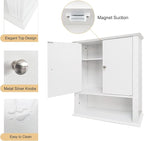 White Bathroom Wall Cabinet, Over the Toilet Storage Cabinet, Bathroom Cabinet Wall Mount, 2 Doors & Hooks, Medicine Cabinet 