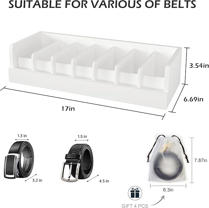 Belt Organizer for Drawer - Bamboo Belt Storage Organizer | Belt Rack for Closet Wall Mount Men Women Tie Sock Bra Scarf Ribb