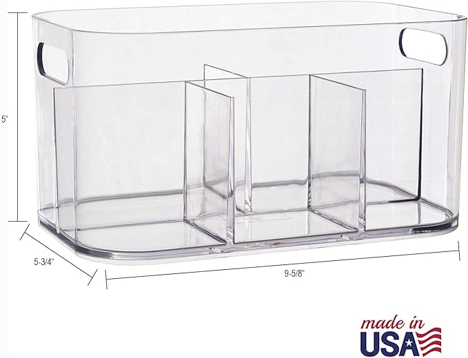STORi Bliss 5-Compartment Plastic Cosmetics Storage Organizer, Set of 2 | Clear | Rectangular Divided Makeup Bin & Vanity Cad