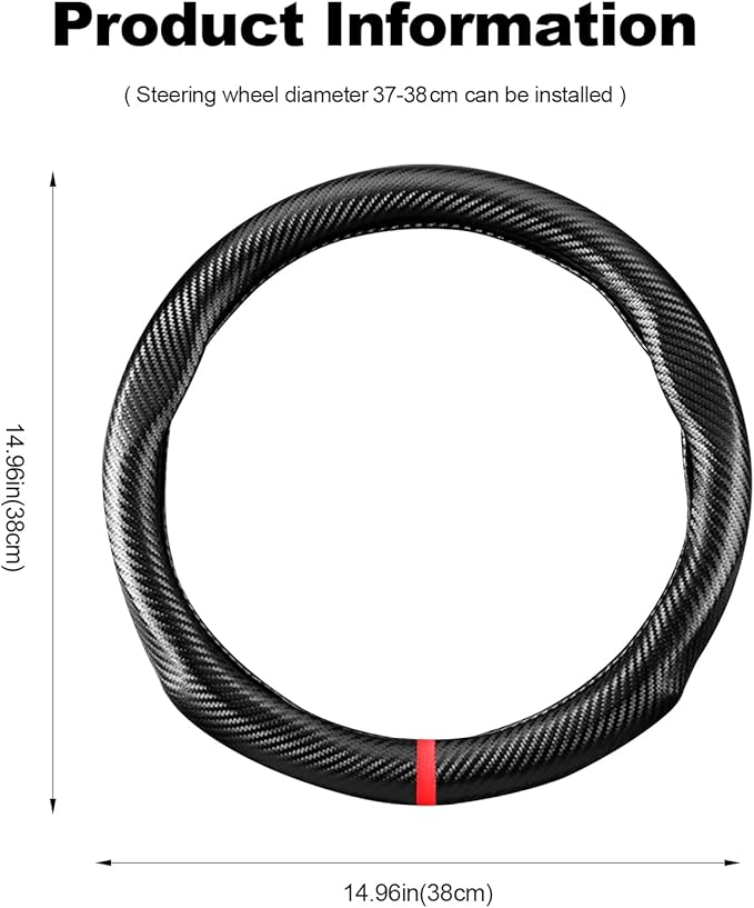 Ergocar Carbon Fiber Material Steering Wheel Cover Anti-Slip Breathable Sweat Absorbent Fashionable Sport Steering Wheel Sleeve for the Round Shape with Diameter of 15"（37.5-38cm）-Black Stripe