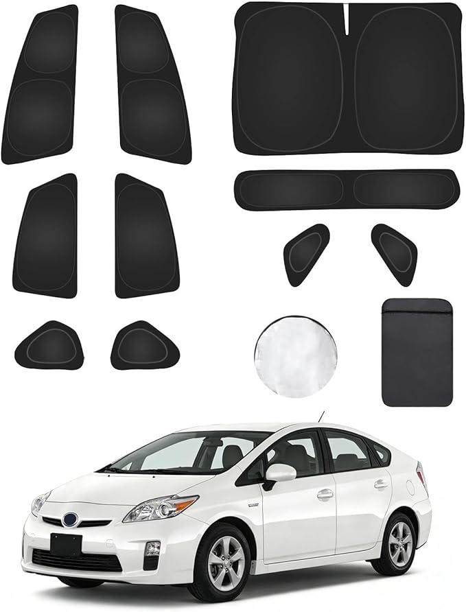8PCS Window Shades for Toyota Prius Hatchback 2010-2015 Accessories – Full Coverage Sun Shade for Side Windows, Rear Triangular & Windshield – UV Protection & Privacy for Camping, Napping, Relaxing