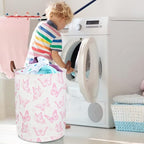 CLOCOR Pink Laundry Basket,Waterproof Nursery Hamper for Baby Girl ,Collapsible Storage Baskets for Girls Bedroom,Kids Toys S