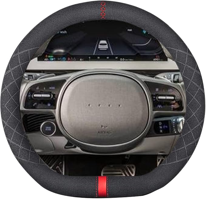 Suede D Shape Steering Wheel Cover,Compatible with Hyundai Ioniq 5 Suede Leather Sport Non-Slip Wheel Cover Car Interior Accessories 15 inch for Man and Women