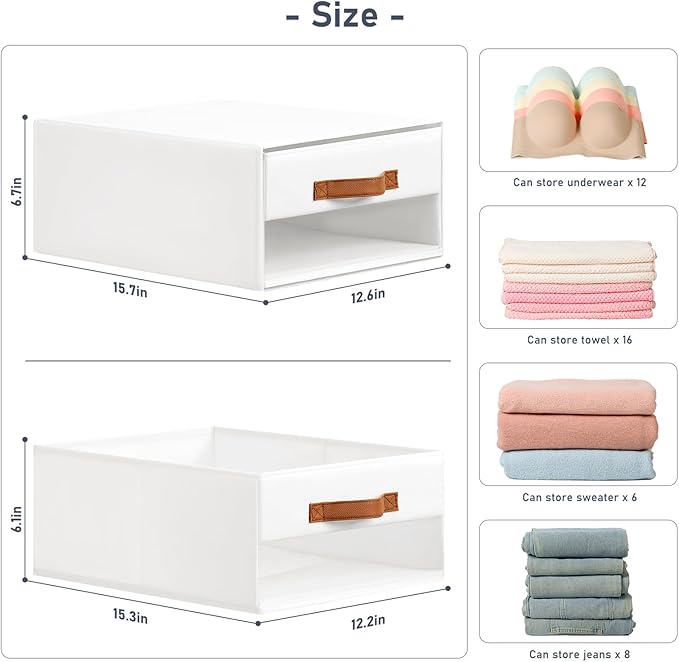 DIMJ Closet Organizers and Storage - Fabric Bins with Drawers for Closet Foldable Clothes Organizers with Clear Window, Stack