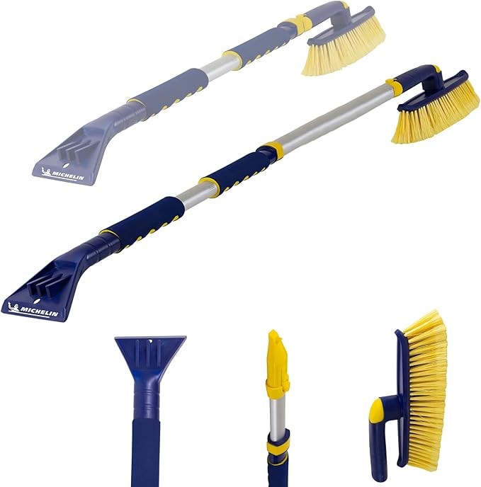 MICHELIN Snow Brush for Car Windshield – Ice Scraper with 34-50” Hybrid Extendable Handle Ergonomic Multi-Tool Detachable Swivel Head Non-Slip Foam Grip Heavy Duty Snow Remover for SUV, Truck