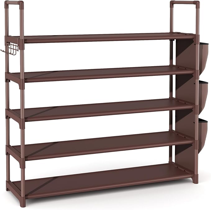 VILICK Shoe Rack for Closet Shoe Organizer Space Saver Storage for 20-25 Pair Shoe Shelf with Hook and Side Pocket Free Stand