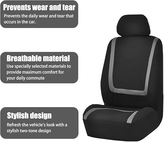 BELOMI Car Seat Covers Full Set, Breathable Premium Cloth Automotive Seat Cover, Universal Front and Rear Seat Covers, Easy t