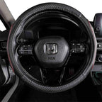 EKR Universal 15 inch Leather Steering Wheel Cover - Genuine Leather, Breathable, Anti Slip & Odor Free (Black with Red Lines, M(14" 1/2-15" 1/4))