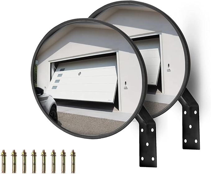 CNQLIS 8 Inch Convex Mirror Outdoor with Adjustable Wall Fixing Bracket,Blindspot Traffic Mirror for Driveway Garage Park Outdoor Wide Angle View Curved Security Blind Spot Mirrors