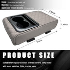 Car Center Console Armrest Pillow, Waterproof Car Armrest Cover Cushion with Cup and Phone Holder, Memory Foam Arm Rest Box Protector for Most Vehicles, Car Accessories (Gray)