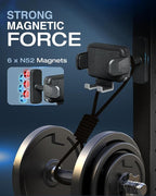 OEO Magnetic Phone Holder for Gym | Magnet Gym Phone Mount with Quick Release Clamp for Android & iPhone | Compatible with 4”–7.1” Phones & Thick Cases | Gym Accessories for Men & Women