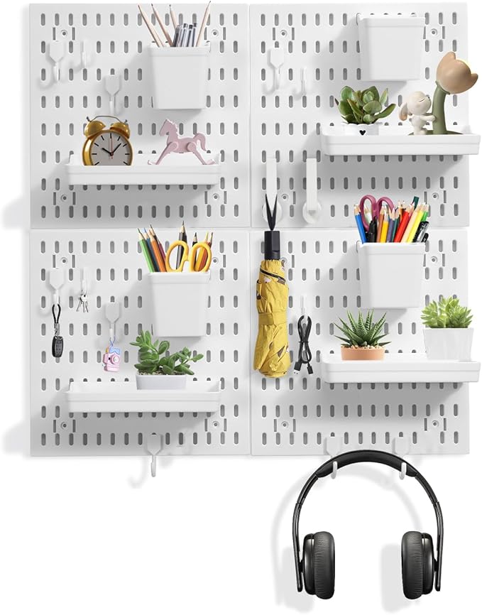 Dualshine Premium Pegboard Combination Kit, White Pegboard Wall Organizer with 4 Small Plastic Panels and 38 Accessories, Ide