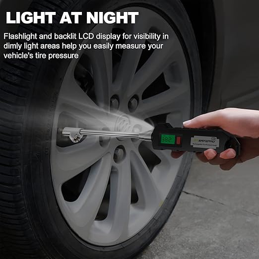 ATsafepro Chrome Plated Steel Dual Head Tire Inflator - 150 PSI, Backlight LCD & Flashlight, Rechargeable for Semi, Truck, RV & Cars