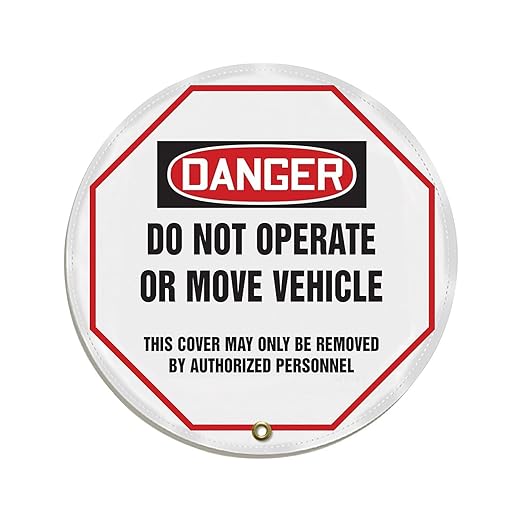 AccuformNMC Steering Wheel Cover for Lockout Tagout, OSHA-Style Legend Danger DO NOT Operate OR Move Vehicle..., Reinforced Vinyl, 20" Diameter, KDD824