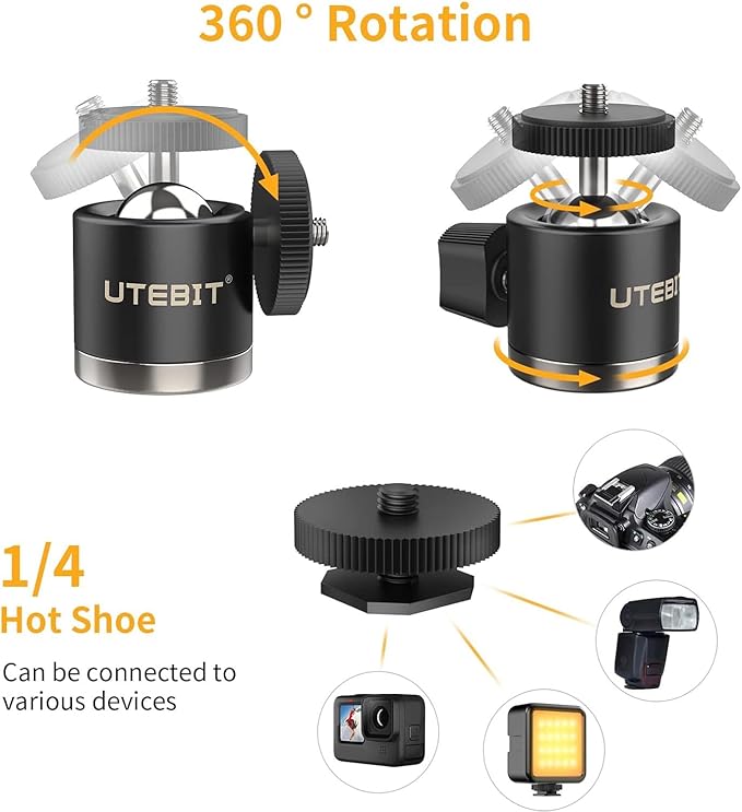 UTEBIT Magnetic Camera Mount for Action Camera, 66lb Strong Magnetic Mount with 360° Rotation Ball Head for Car or Magnetic Surfaces, Compatible with Gopro Hero 13, DJI Osmo Action Osmo Nano, Insta360